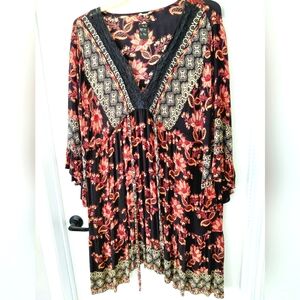 Ro.antic Gypsy Floral Black and Red Women's Dress